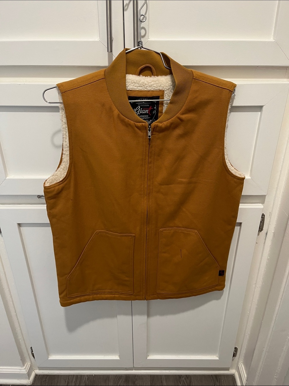 Gian Sherpa-Lined Zip Front Vest in Caramel Brown
